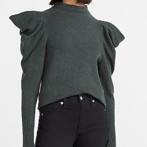 Express Wool Blend Puff Sleeve Mockneck Sweater Emerald Green Size S